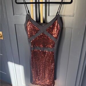 bebe Black and Brown Sequin Mini Dress